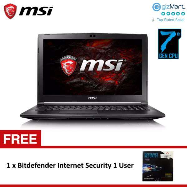MSI GL62M 7RD-089 15.6 Gaming Laptop (i7-7700HQ, 4GB, 1TB, NV GTX1050 2GB, W10) + FREE Bitdefender Internet Security 1 User Malaysia