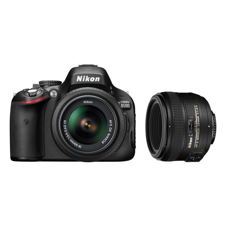 Nikon D5100 with 18-55mm VR + 50mm f1.8D Black