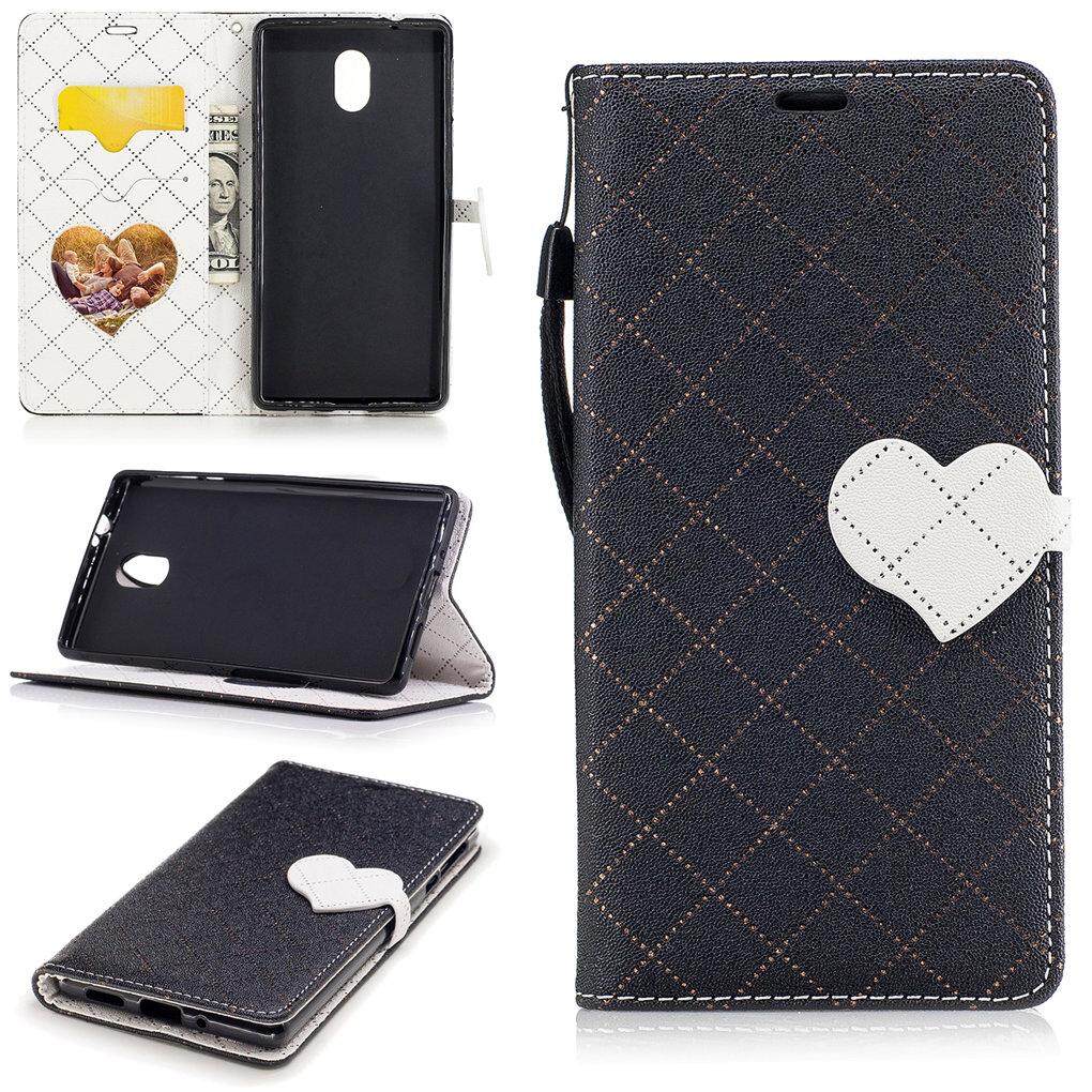 Nokia 3 Case, Hati Yang Unik Magnet Penutupan PU Kulit Flip Dompet Dudukan Kartu Slot Case Cover untuk Nokia 3 (Hitam) -Intl