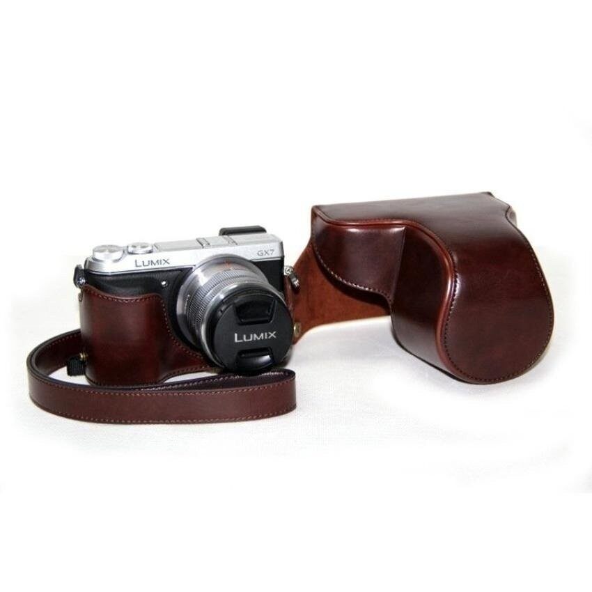 Kamera Kasus Penutup Pu Kulit Tas + Tripod Desain Withshoulderstrapforpanasonic Lumix Gx7 (Kopi)-Internasional