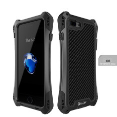 R-just AMIRA Serat Karbon Tahan Air Aluminium Armor Case Cover untuk IPhone 7 Plus (Hitam) (LUAR NEGERI)-Intl