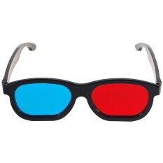 Re-useable Plastic Frame and Lens Anaglyphic Red + Blue 3D Glasses (Black)(OVERSEAS)