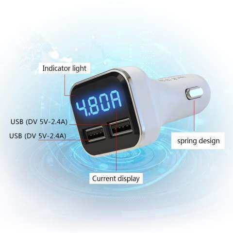 Robxug Pengisi Daya Mobil Terbaru, 24 W Dual USB Mobil Pintar Adaptor Pengisi Daya dengan Layar LCD Tegangan Tampilan Saat Ini Fungsi untuk iPhone 7 Plus samsung S6 Edge 2