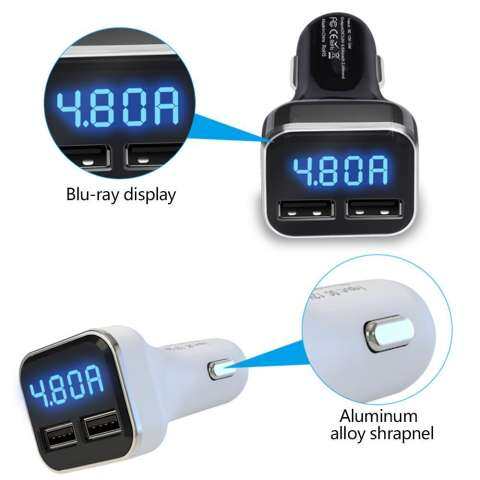 Robxug Pengisi Daya Mobil Terbaru, 24 W Dual USB Mobil Pintar Adaptor Pengisi Daya dengan Layar LCD Tegangan Tampilan Saat Ini Fungsi untuk iPhone 7 Plus samsung S6 Edge 6