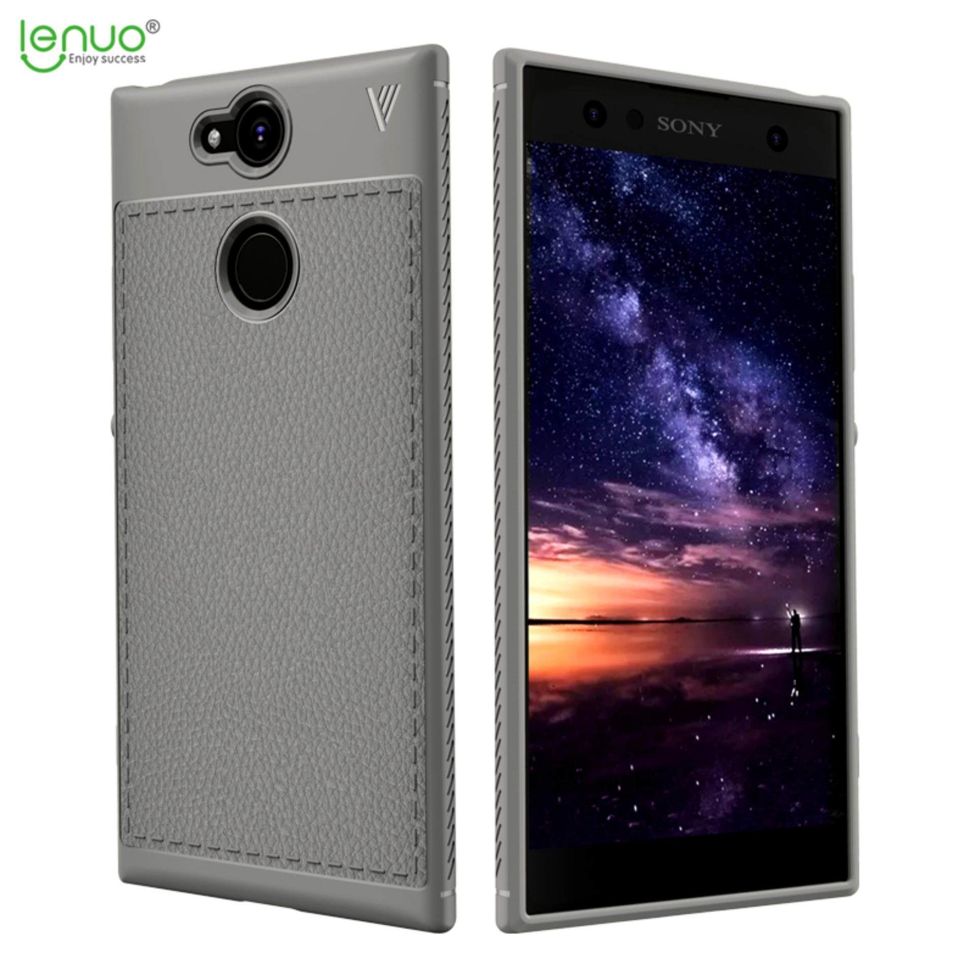 Sony Xperia XA2 Case, lenuo Leshen Mewah Guncangan Absorption Fleksibel Tpu Kulit Biji-bijian Anti Gores Non-slip Pelindung Cangkang Belakang Case Sarung untuk Sony Xperia XA2-Grey-Internasional