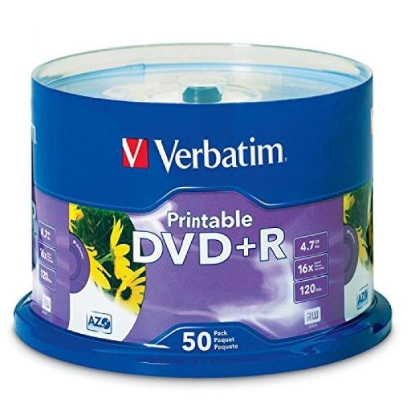 Verbatim 4.7GB up to 16x White Inkjet Printable Recordable Disc DVD+R, 50-Disc Spindle 95136 - intl