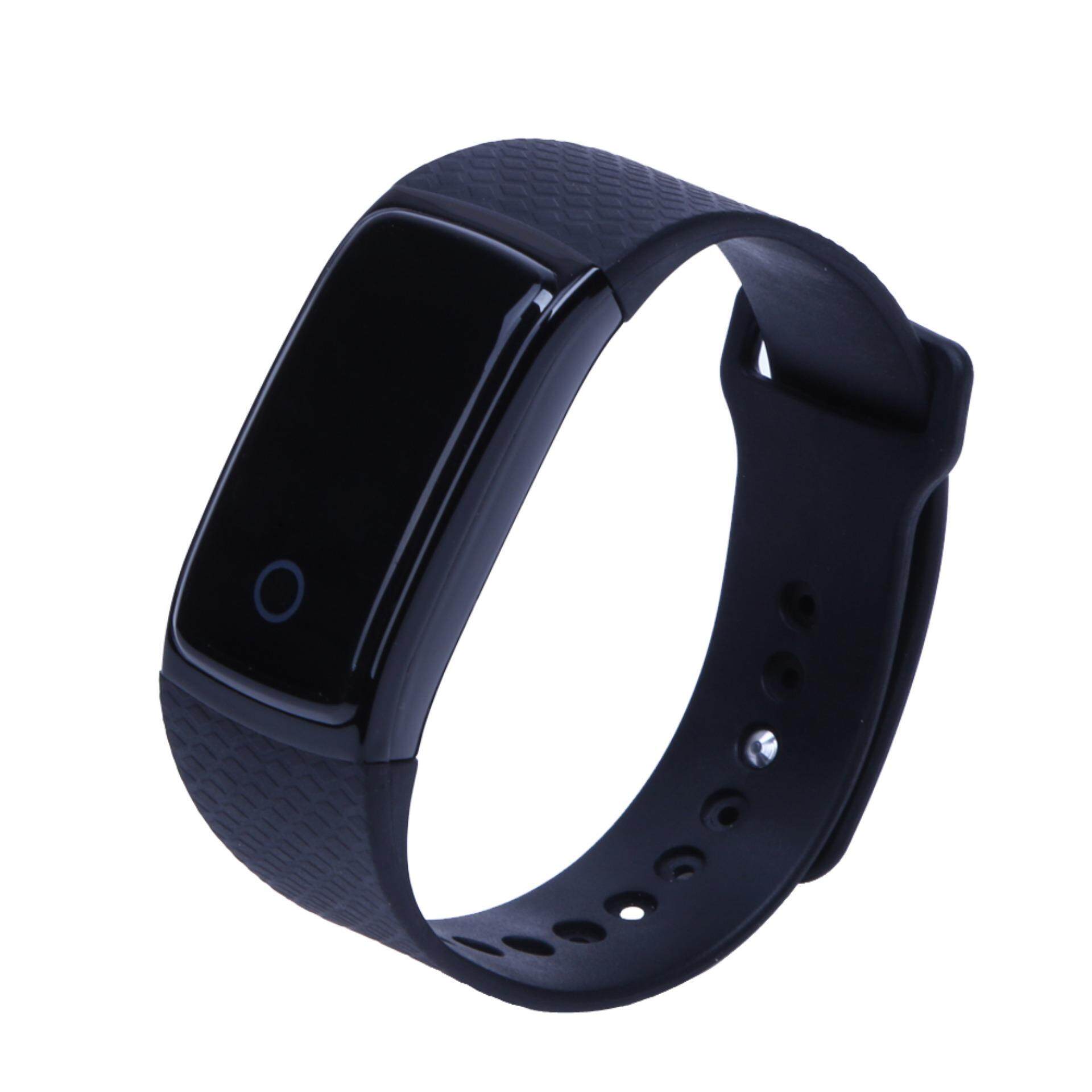 บลูทูธกันน้ำกีฬาสายรัดอัจฉริยะวัดการเต้นของหัวใจ Pedometer (สีดำ)