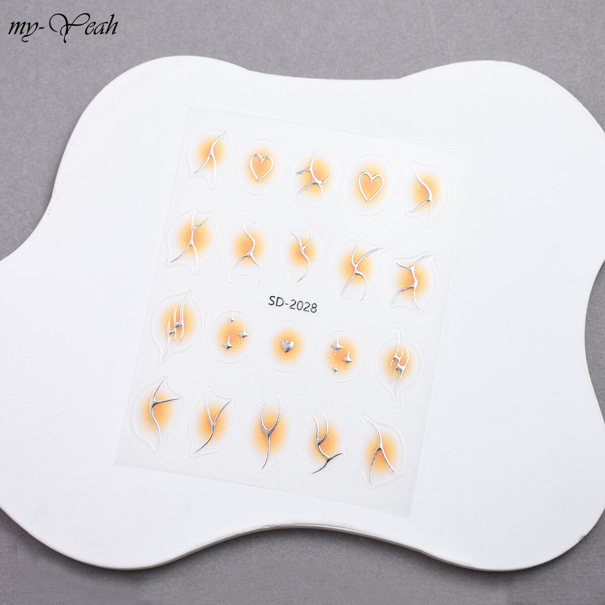 Myyeah Embossed Nail Art Stickers 5D Silver Stamping Smudge Gradient Blush Nail Sliders Self-Adhesive Nail Decals Manicure Decoration