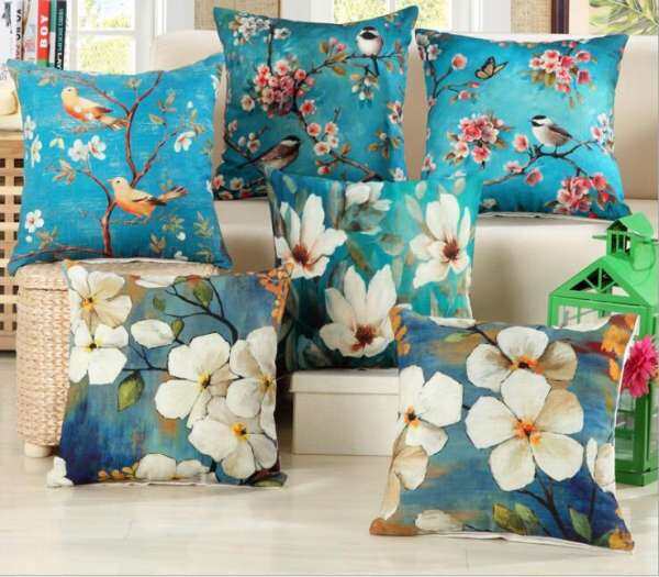 6 CHIẾC Đầm Linen Hoa Ném Gối Đệm dành cho Khách Sạn Nhà Ghế Sofa Văn Phòng Chăn Ga Gối Vỏ Gối Bộ 45*45 cm