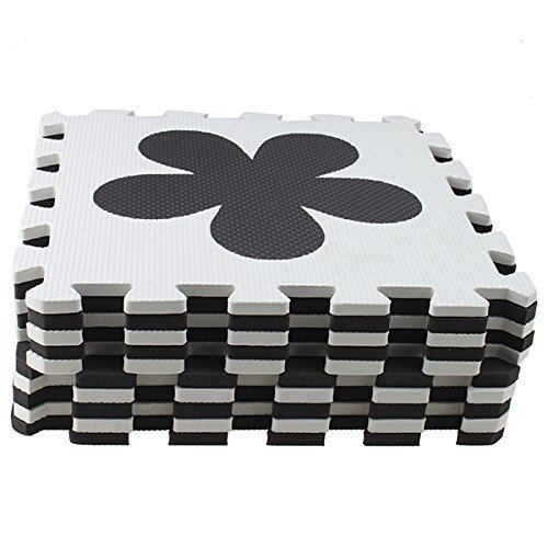 10 Pcs Eva Busa Puzzle Anak-anak Permainan Room Olahraga Olahraga Floor Alas Kualitas Tinggi Interlocking Ubin Hitam & Putih Nomor bentuk Bunga Bentuk Grafik-Internasional