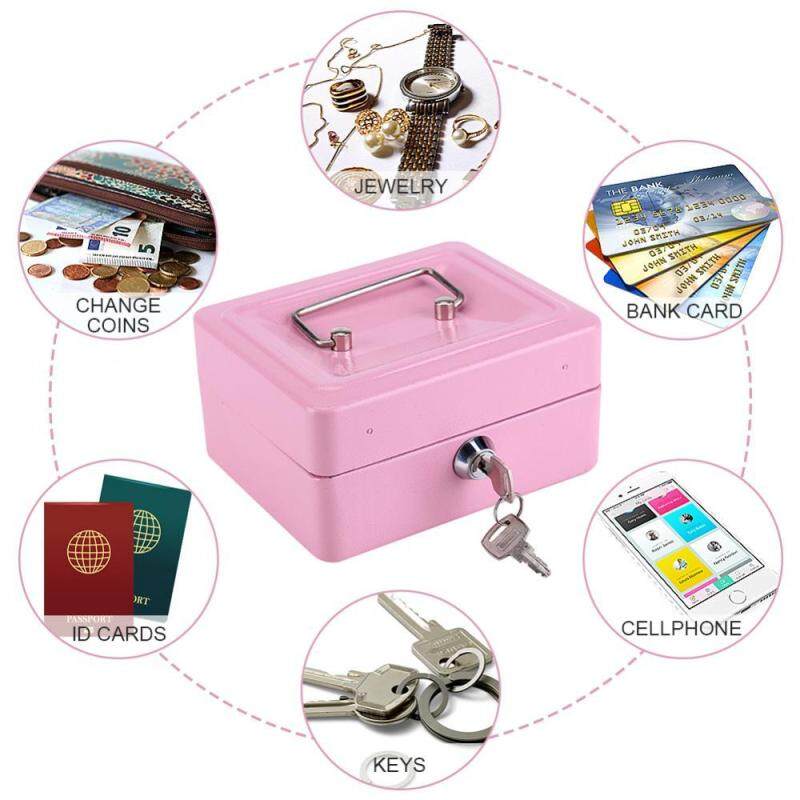 1Pc Mini Portable Steel Petty Lockable Cash Money Coin Safe Security Box Household (Pink) - intl