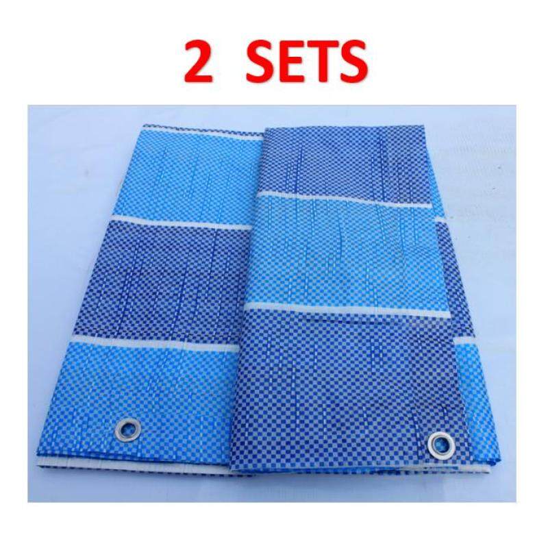 2 Sets Canvas (Korea) 6 x 6 Ready Made PE Tarpaulin Sheet (Blue White) Outdoor Construction Renovation Floor Cover Canopy Tent Side Wall Shield Waterproof UV Protection Camping Hiking Beach with Grommets Eyelets Kanvas Biru Putih