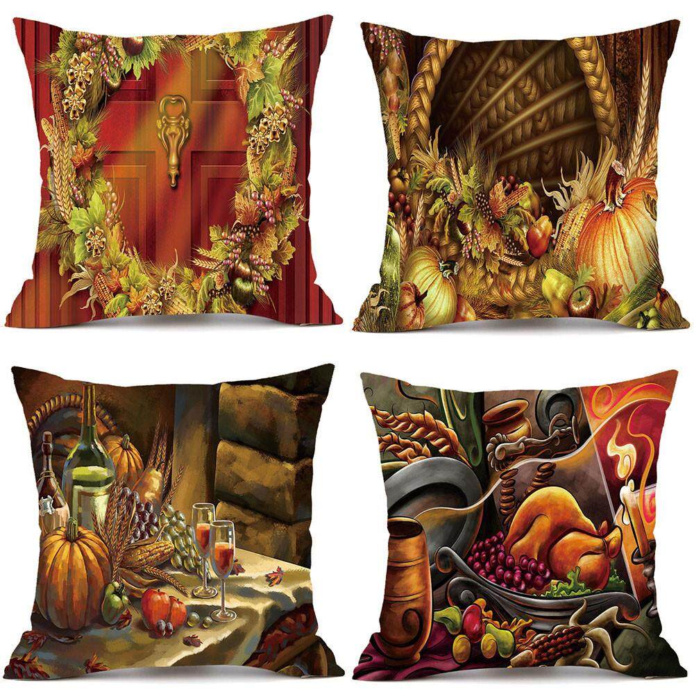 4PC Thanksgiving Cover Decor Pillow Case Sofa Waist Throw Cushion Cover A - intl