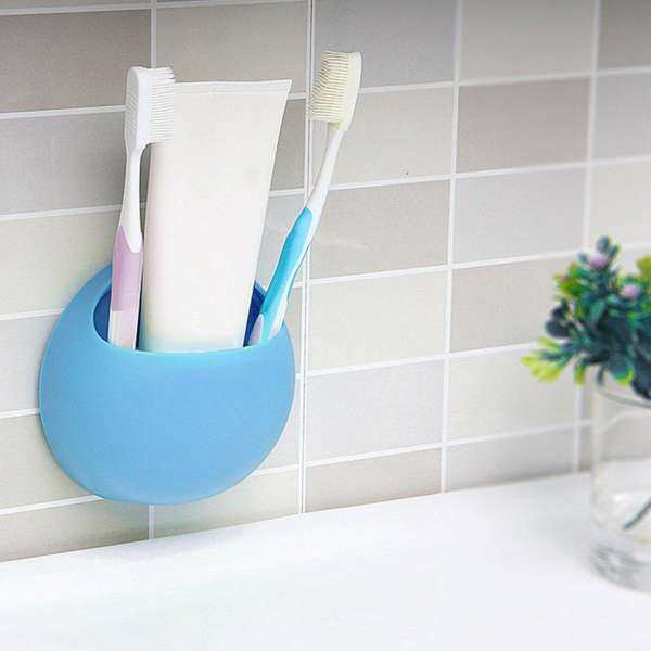 Belle Bathroom Kitchen Toothbrush Toothpaste Wall Strong Mount Suction Cups Holder Blue