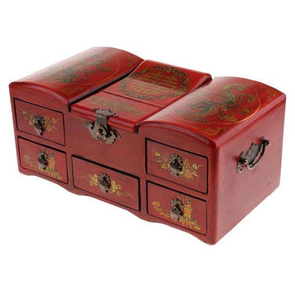 BolehDeals Vintage Exquisite Chinese Wooden Dressing Table Old Dresser with Drawers Mirror Dragon Phoenix Pattern - intl