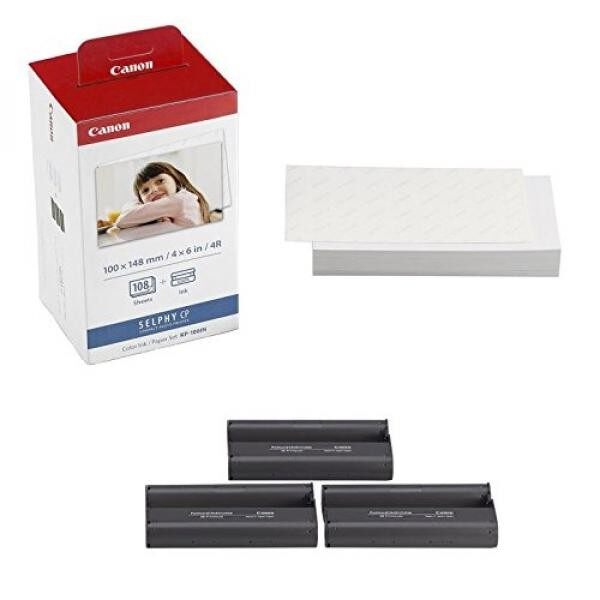 Canon KP-108IN 3 Color Ink Cassette and 108 Sheets 4 x 6 Paper Glossy For SELPHY CP1300, CP1200, CP910, CP900, CP760, CP770, CP780 CP800 Wireless Compact Photo Printer - intl