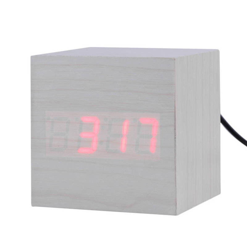 Nơi bán Khối lập phương Gỗ Đồng Hồ Báo Thức Kỹ Thuật Số Âm Thanh Cảm LED Đỏ (Trắng)-quốc tế