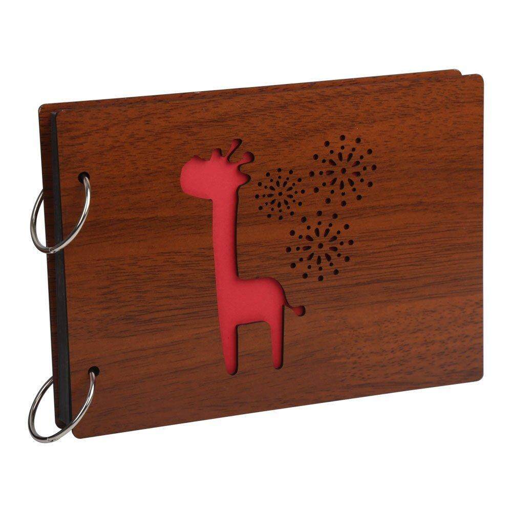 DIY Scrapbook Album Photo Album Wood Cover Anniversary Picture Book with Black Pages for Wedding Friend Family Couples Graduation Travel Love Story Memory,Giraffe 8'' - intl