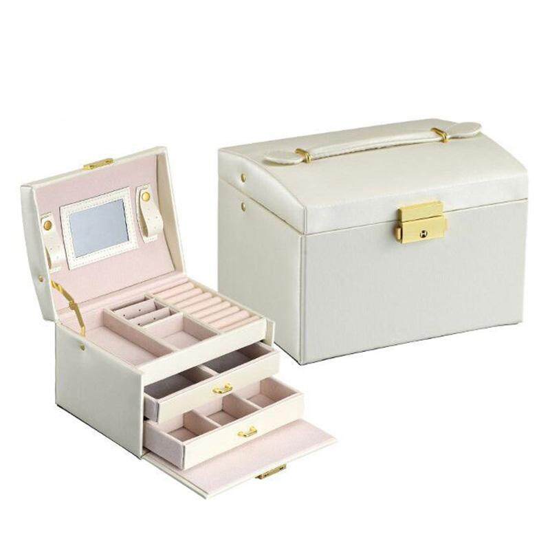 Jewelry Box Organizer Case Ring Earring Necklace Mirror Cortical white - intl