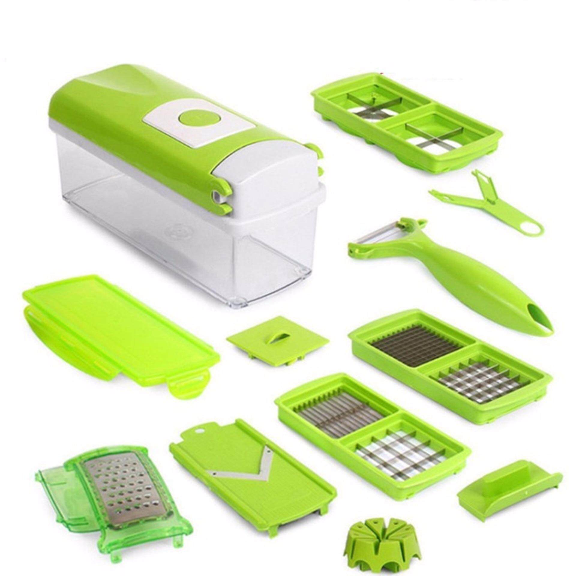 12 in 1 Multifunctional Stainless Steel Kitchen Untensils Vegetable Fruit Slicer Peeler Nicer Dicer Plus (Green)