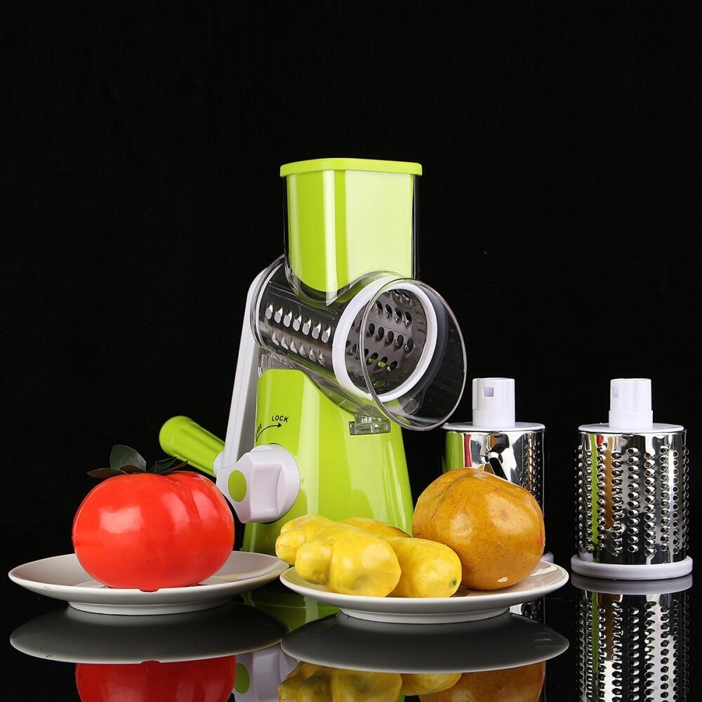 Round Mandoline Vegetable Slicer Potato Julienne Carrot Grater Cheese Cutter (Green)