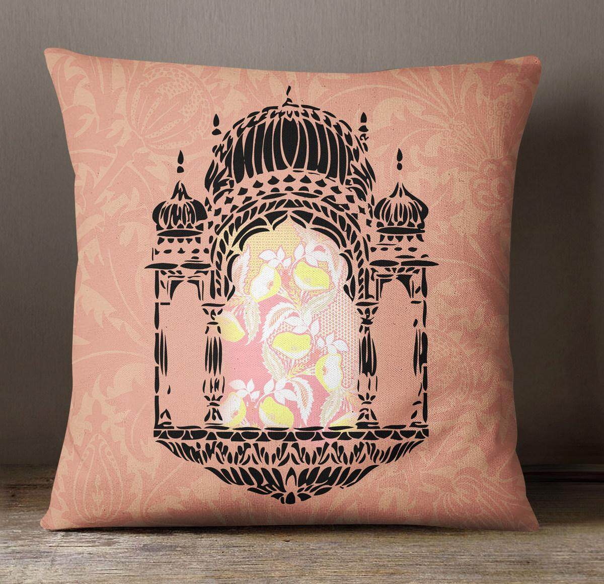 S4Sassy Mughal Camel Print Decorative Multicolor Square Cushion Cover Pillow