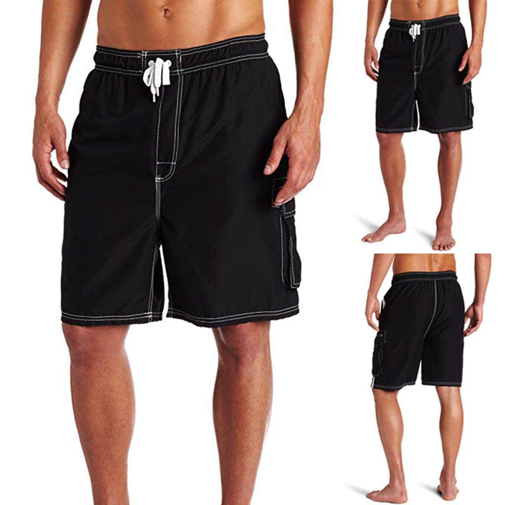 (BAIBAO)Men's Solid Color Anti-Theft Pocket Loose-Fitting Show Line Elastic Waistband Beach Pants Shorts (BAIBAO)Men's Solid Color Anti-Theft Pocket Loose-Fitting Show Line Elastic Waistband Beach Pants Shorts
