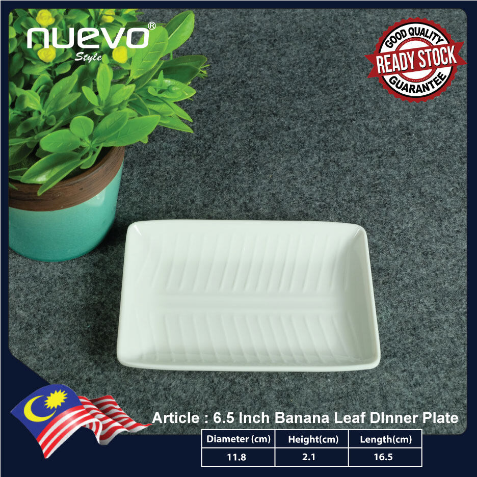 Inch White Rectangular Melamine Banana Leaf Dinner Plates