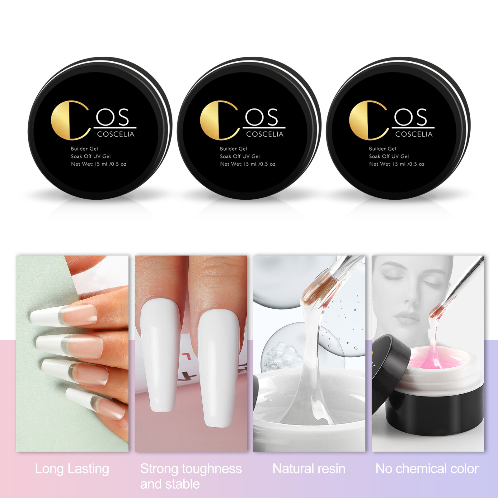 COSCELIA Builder Gel For Nails 6 Pcs Clear UV Gels Easy To Use Manicure