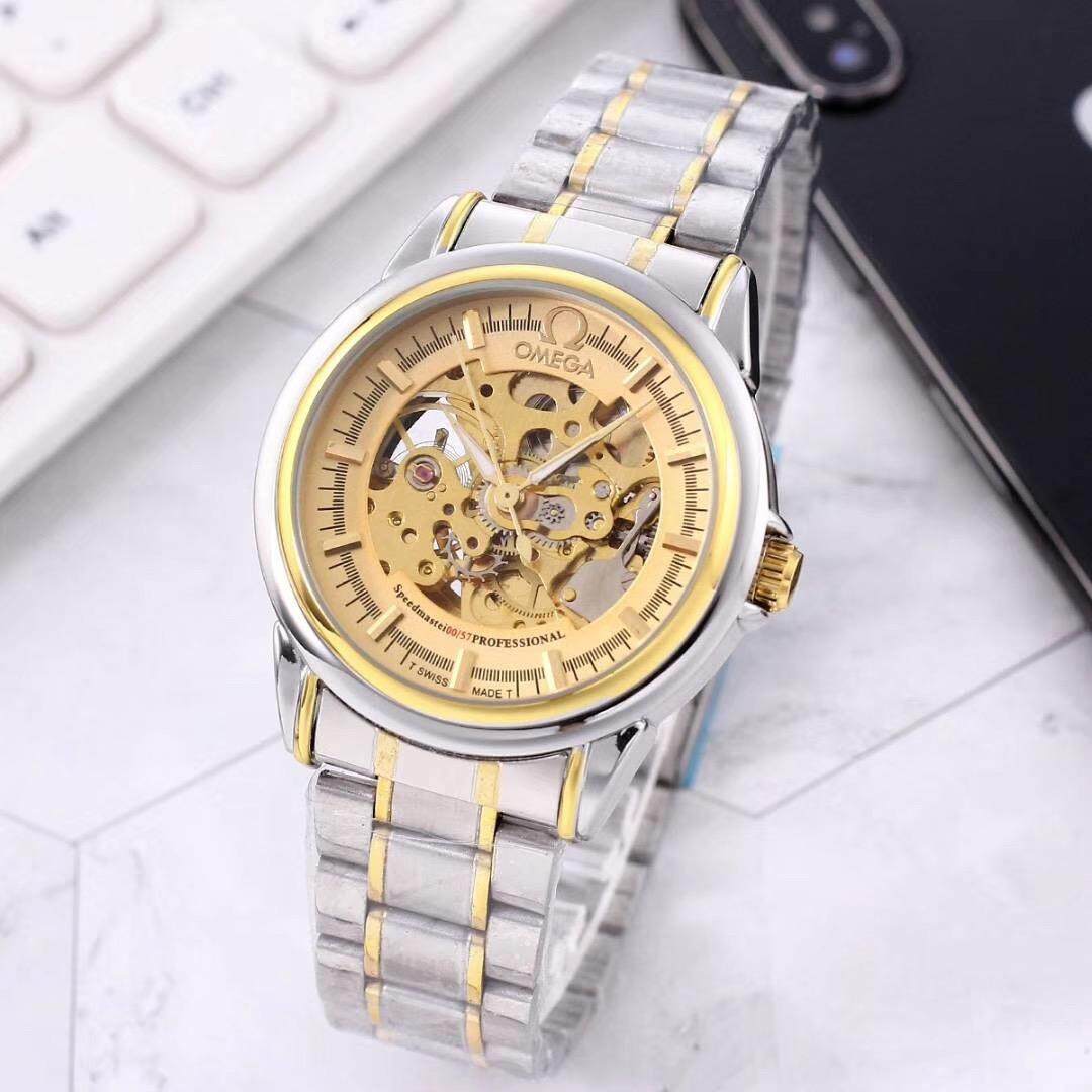 Stok Tersedia Omega _ Speedmaster Watch 40 Mm Automatic Jam Tangan Mekanis Semua Baja Anti Karat Tahan Air Emas Perak Tali Baja Alat Service Jam Pasangan untuk Pria dan Wanita
