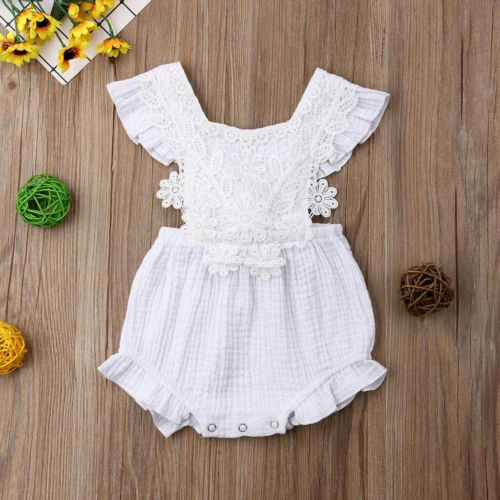 KATATA ทารกแรกคลอดสาวลูกไม้จั๊มป์์สูทเด็ก Bodysuit Sleeeless ชุดเสื้อผ้า KATATA ทารกแรกคลอดสาวลูกไม้จั๊มป์์สูทเด็ก Bodysuit Sleeeless ชุดเสื้อผ้า