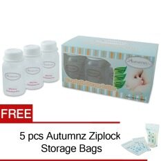 Autumnz Breastmilk Storage Bottles (White) 10bottles + Free 5pcs Ziplock Storage Bags