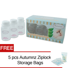 Autumnz Breastmilk Storage Bottles (White) 10bottles + Free 5pcs Ziplock Storage Bags-sb1008