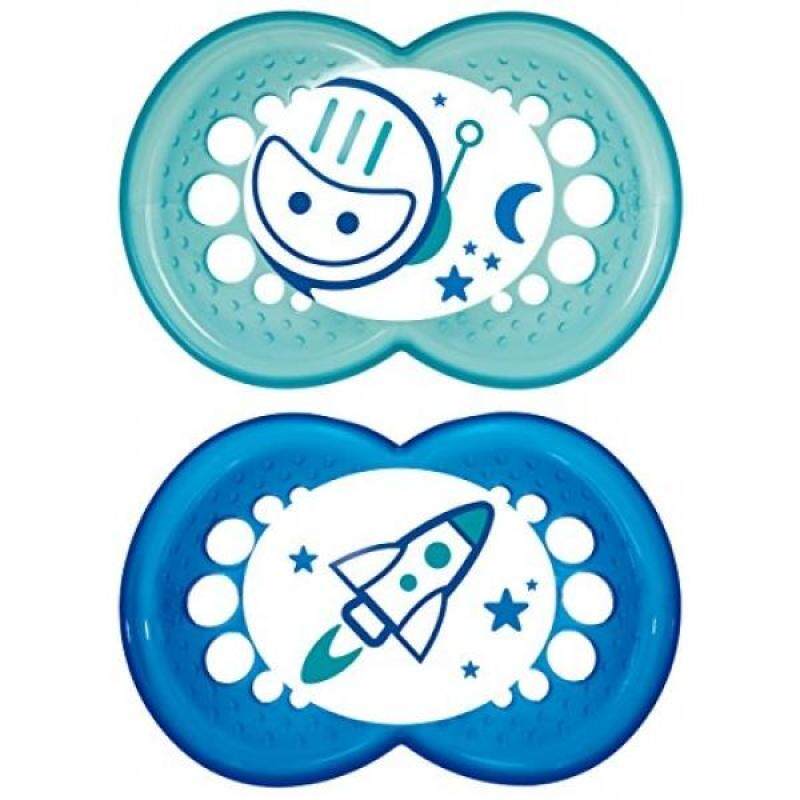 MAM Glow in the Dark Night Orthodontic Pacifier, Boy, 6+ Months, 2-Count - intl Singapore