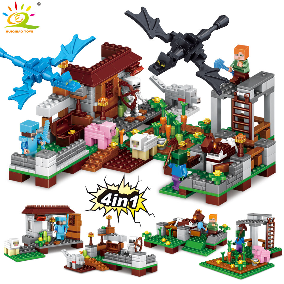 Minecrafted Steve Village Naga Blok Bangunan Yang Kompatibel Legoed Angka Kota Batu Bata Mainan Pendidikan untuk Anak-Internasional