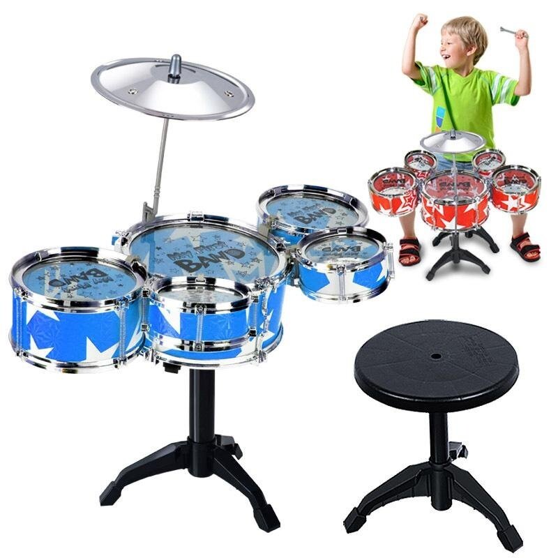 Alat Musik Mainan Drum Jazz Set Stik Drum dengan Kursi untuk Anak-anak Acak Warna-Intl