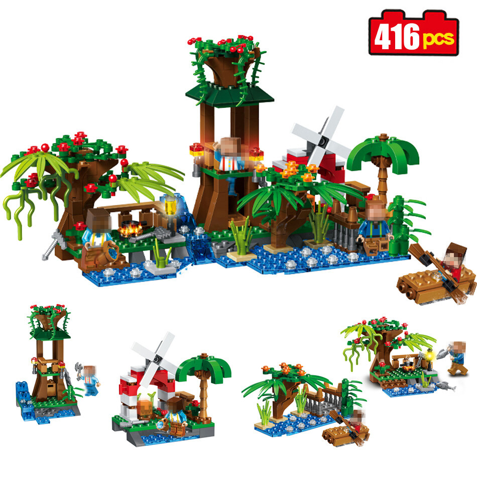 My Dunia Pavilion Windmill Model Blok Bangunan Yang Kompatibel Legoed Minecrafted Kota Bata Anak Laki-laki Mainan untuk Anak 0525-Internasional
