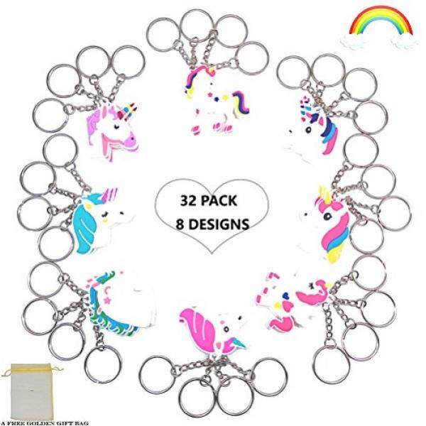 Pelangi Unicorn Gantungan Kunci Anak-anak Ulang Tahun Pesta Kebaikan Persediaan, Gantungan Kunci Klip untuk Ransel, goody Tas Stuffed Toys untuk Perempuan dan Anak Laki-laki, Ekstra Mini Emas Hadiah Tas, dekorasi Natal (32 Pack 8 Desain)-Internasional
