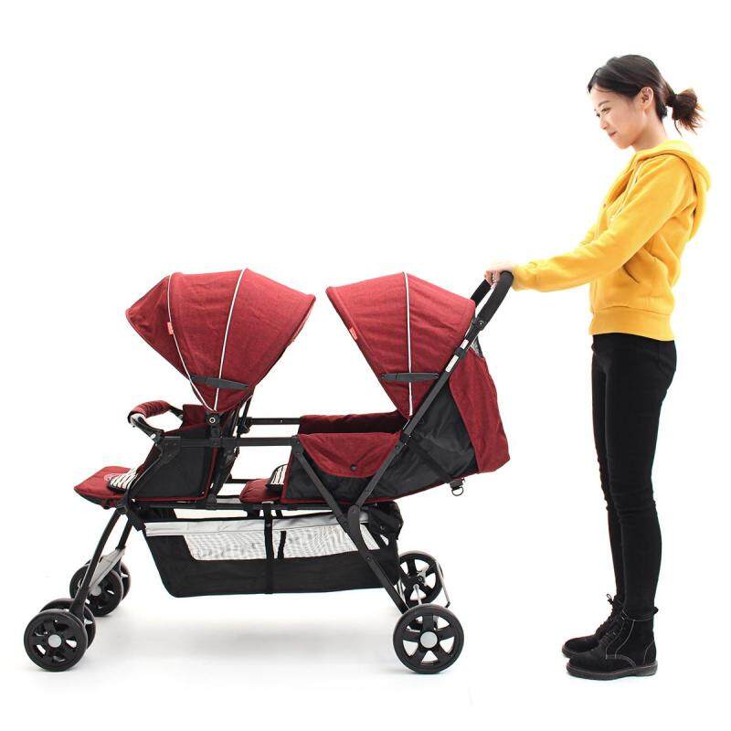 Twin baby trolleys 2 flax material front and back light aluminum tube tandem car - intl Singapore