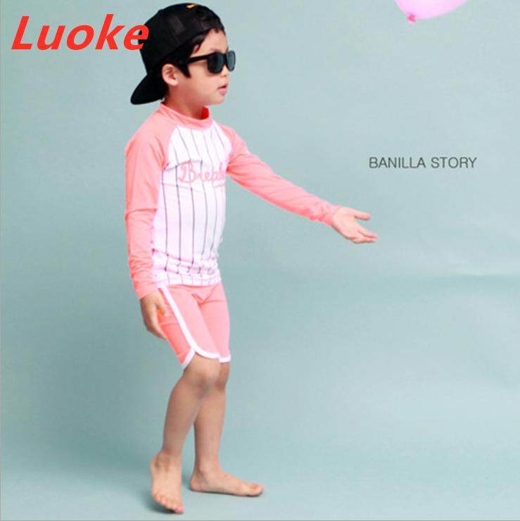 Luoke ชุดว่ายน้ำเด็กชุดว่ายน้ำน่ารักลายแขนยาวกันแดดแห้งเร็วชุดบ็อกเซอร์ BOYSS-yzj-124-hys6133