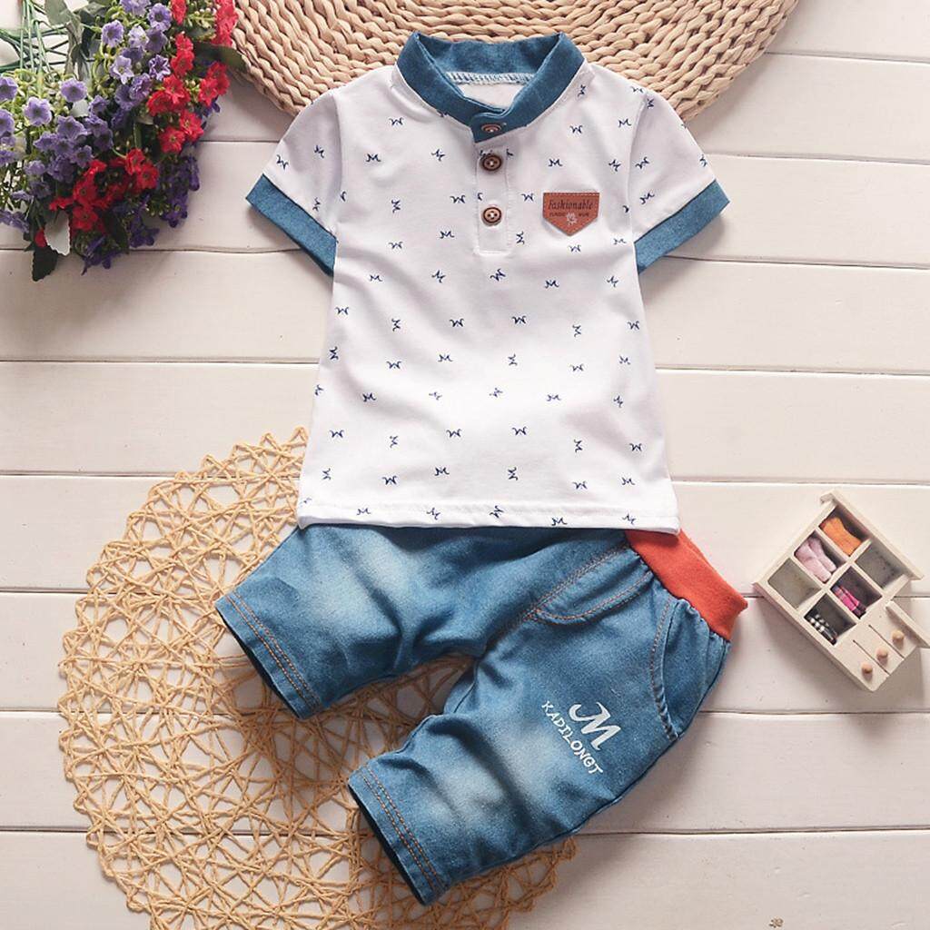 KATATA 2 PCS เด็กทารกวัยหัดเดินเด็กเสื้อแขนสั้นชุดเสื้อยืดและชุดกางเกงขาสั้น KATATA 2 PCS เด็กทารกวัยหัดเดินเด็กเสื้อแขนสั้นชุดเสื้อยืดและชุดกางเกงขาสั้น