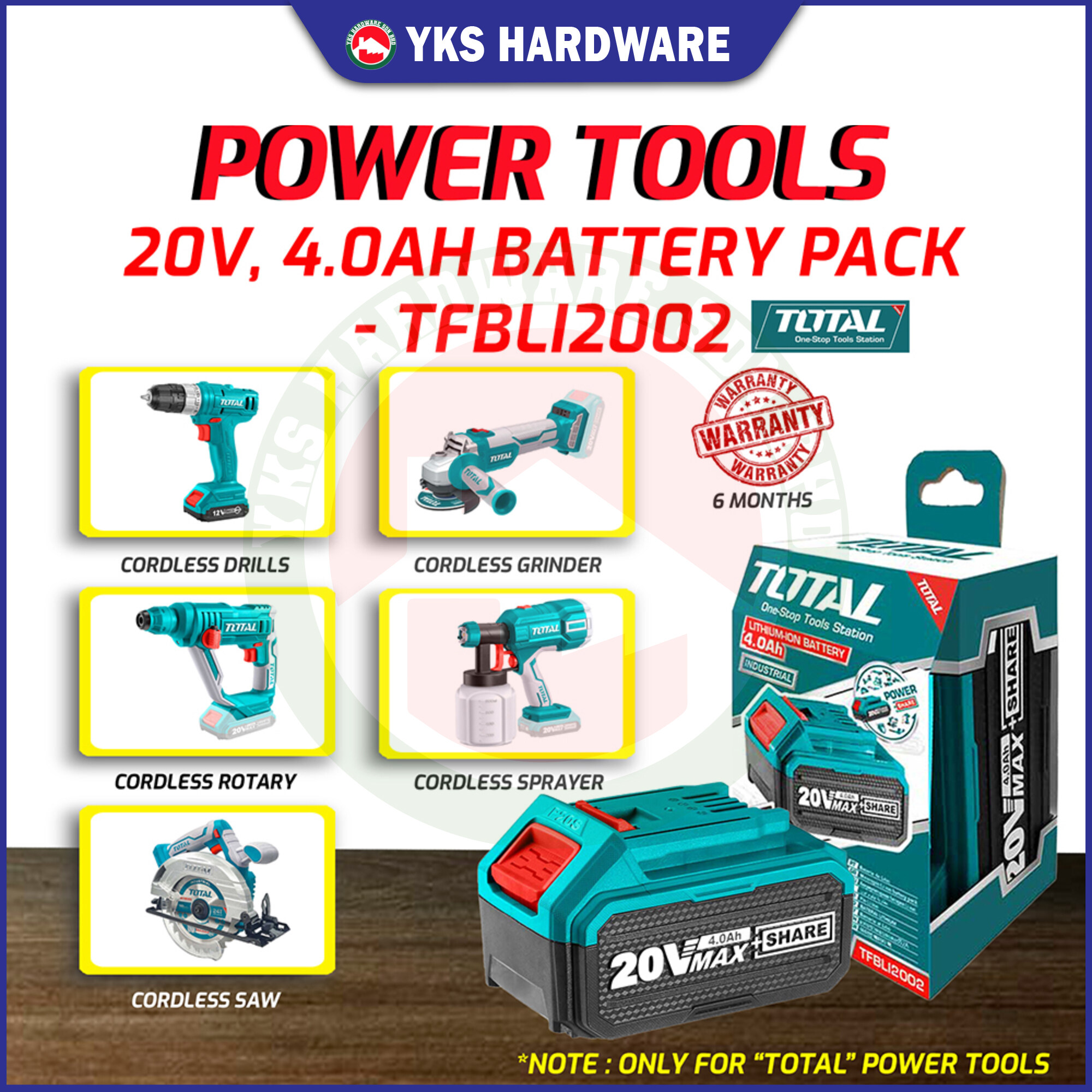 TOTAL TFBLI2002 20V 4 0Ah Lithium Ion Battery Pack INDUSTRIAL