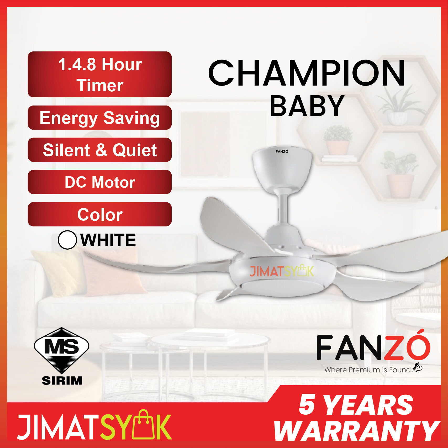 FANZÓ Fan FANZO CHAMPION Baby Fan 38 Inch 5 Blades 7 Speed DC Motor