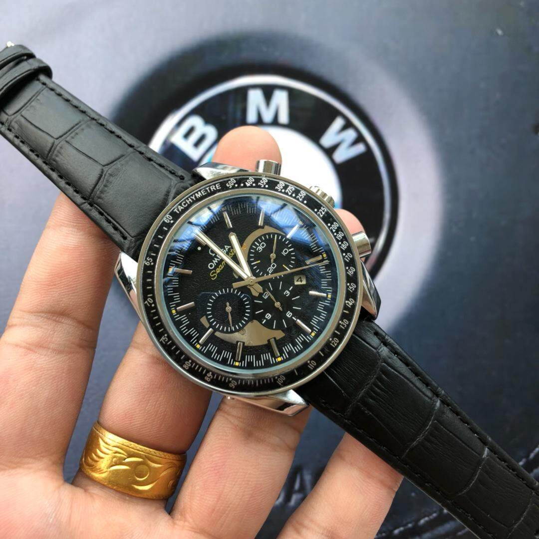 Omega_Fashion Speedmaster Sederhana Yang Cantik Hitam Dial Kulit Asli Jam Tangan Pria BO72201