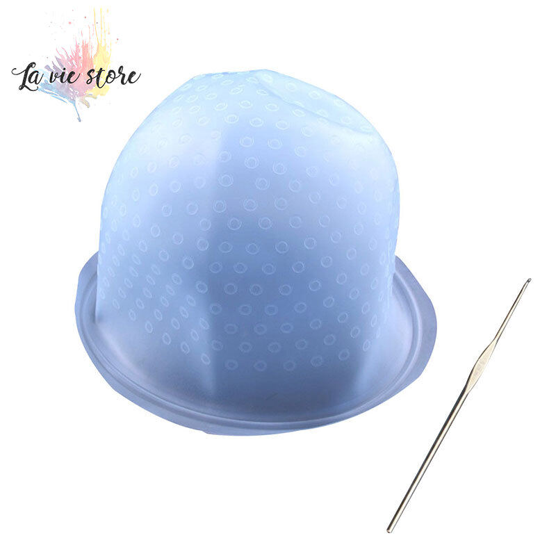 [La vis] Reusable Silicone Dye Hat Cap for Hair Color Highlighting Hairdressing with Needle