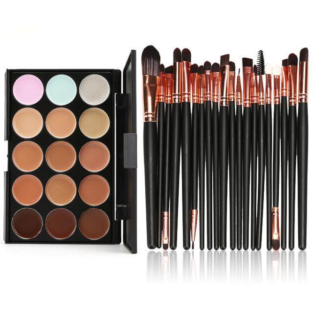 15 สีครีมคอนทัวร์หน้าแต่งหน้าพาเล็ทคอนซีลเลอร์ Professional + 20 แปรง 15 สีครีมคอนทัวร์หน้าแต่งหน้าพาเล็ทคอนซีลเลอร์ Professional + 20 แปรง