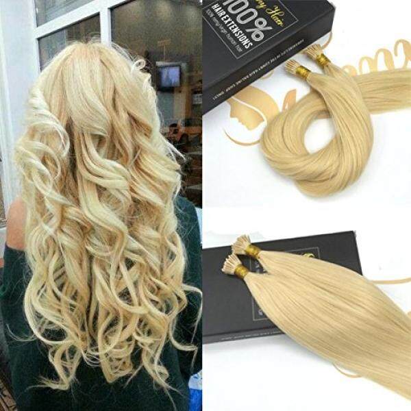 Sunny 14 Inci Kualitas Terbaik Remy I-tip Fusion Lurus Human Rambut Extensions Salon Gaya #613 Bleach Blonde pre Bonded 1G Per Helai 50 G/pack-Internasional