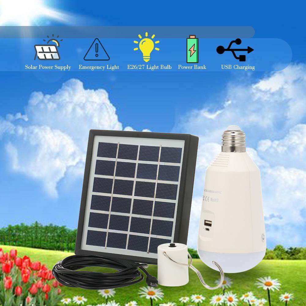 Tenaga Surya Bohlam Lampu LED Portable 7 W E27 Isi Ulang IP65 Lampu Perlindungan untuk Berkemah Tenda Darurat Rumah Barbekyu Luar Ruangan Gudang Bohlam untuk Ponsel