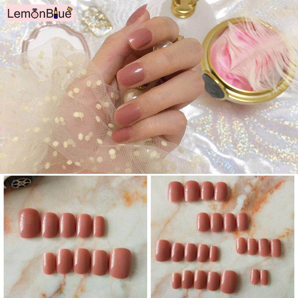 Lemonblue Pcs Diy Nail Tip Solid Color Self Adhesive Faux Nail Art