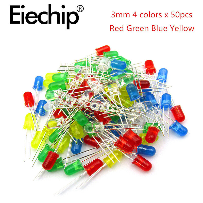 200 PCS 3mm 5mm LED Diode Assorted Kit 5 Colors LED Diode White Red